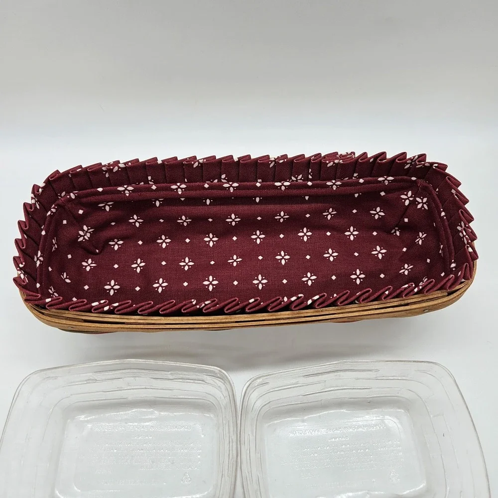 VTG 1992 Longaberger Woven Traditions Bread Cracker Basket Red Liner & Protector